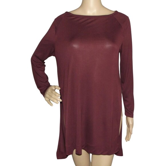 Old Navy Tunic Womens Size MP Long Burgundy Boatneck High Low Hem Top Blouse - Picture 1 of 11